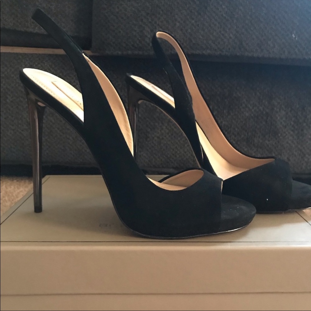 BCBG black suede high heels
